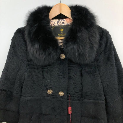 ロイヤルファー コート 本毛皮 ラビットファー 裏レオパード ブラック レディース サイズM ROYAL FURS【AFF19】