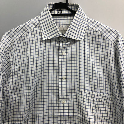 極美品◆エルメネジルドゼニア 長袖ドレスシャツ チェック柄 ブルー サイズ38/15 Ermenegildo Zegna 【AFB35】