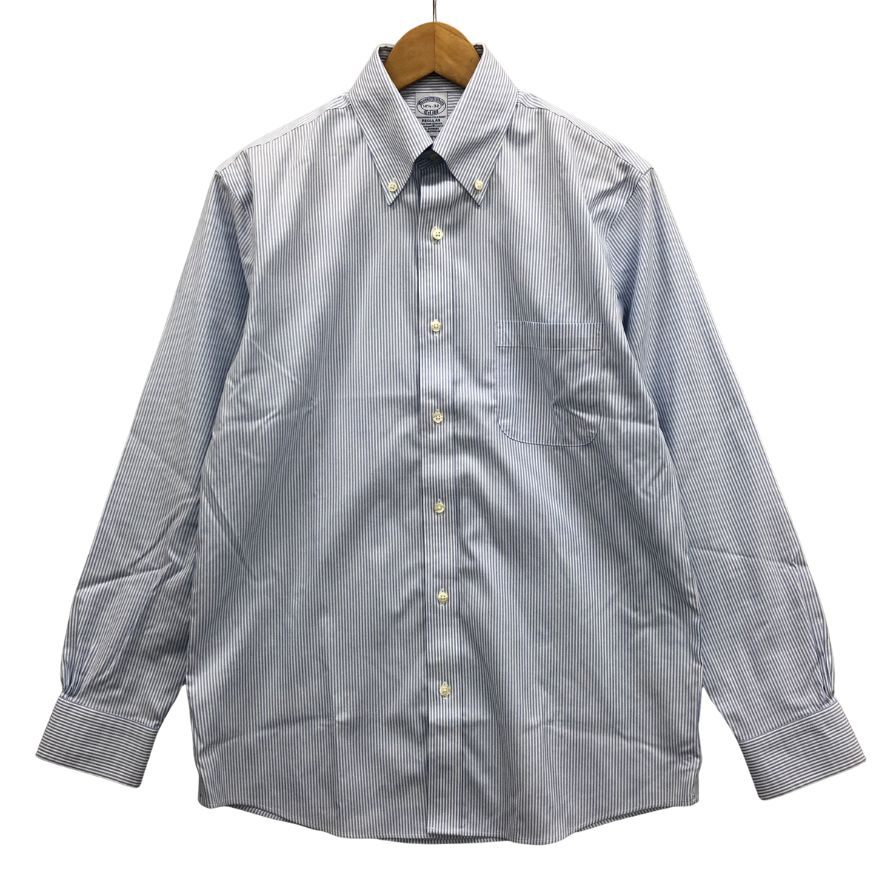 極美品◆ブルックスブラザーズ シャツ ストライプ レギュラー 14ハーフ-32 メンズ サイズ14.5 ブルー BROOKS BROTHERS 【AFB17】