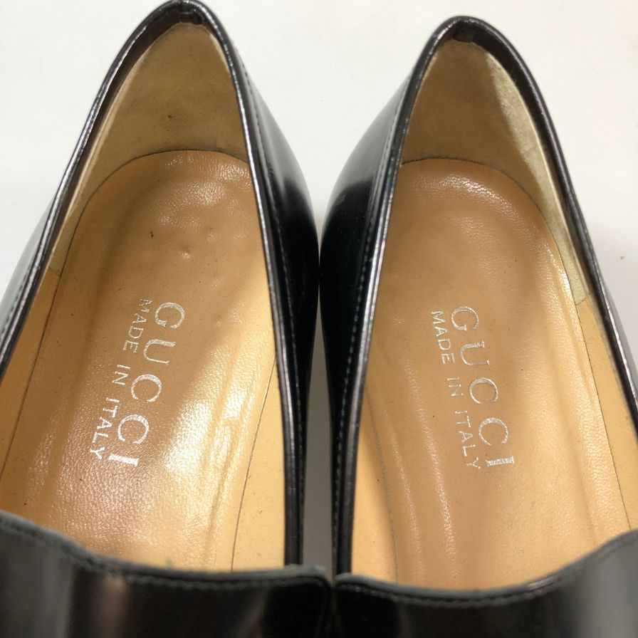 グッチ ビットローファー 0429 ガラスレザー スクエアトゥ ブラック レディース サイズ37C GUCCI 約24.0cm【AFC40】