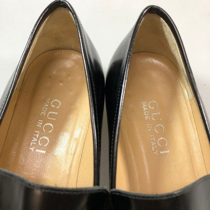 グッチ ビットローファー 0429 ガラスレザー スクエアトゥ ブラック レディース サイズ37C GUCCI 約24.0cm【AFC40】
