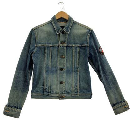 Good condition◆Saint Laurent Paris Denim Jacket Patch Blue Size S 500481 LOVE ME FOREVER SAINT LAURENT PARIS Men's [AFB20] 