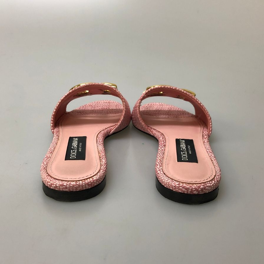 ドルチェ＆ガッバーナ スライドサンダル ラフィア ゴールド金具 ピンク サイズ39 レディース DOLCE＆GABBANA 約25.5cm【AFD12】