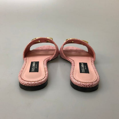 ドルチェ＆ガッバーナ スライドサンダル ラフィア ゴールド金具 ピンク サイズ39 レディース DOLCE＆GABBANA 約25.5cm【AFD12】