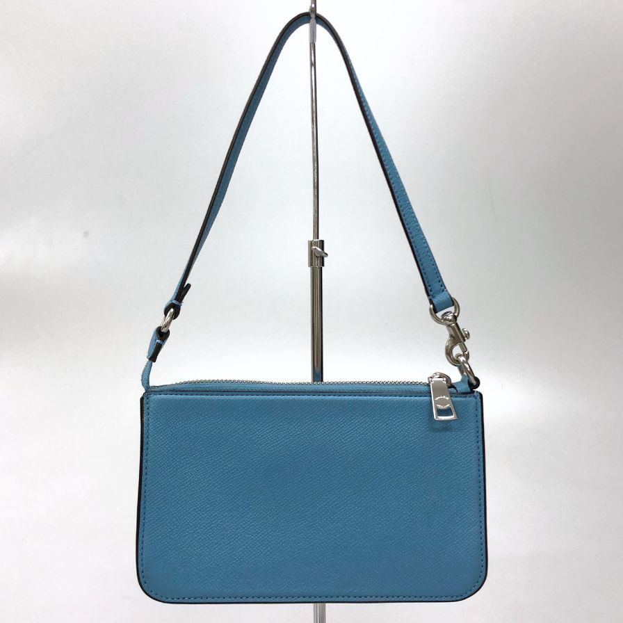 ★COACH【コーチ】レザー ポーチ スモークブルー 良品 希少レア コーチ ポーチ レザー ジップ Cロゴ レディース ブルー COACH