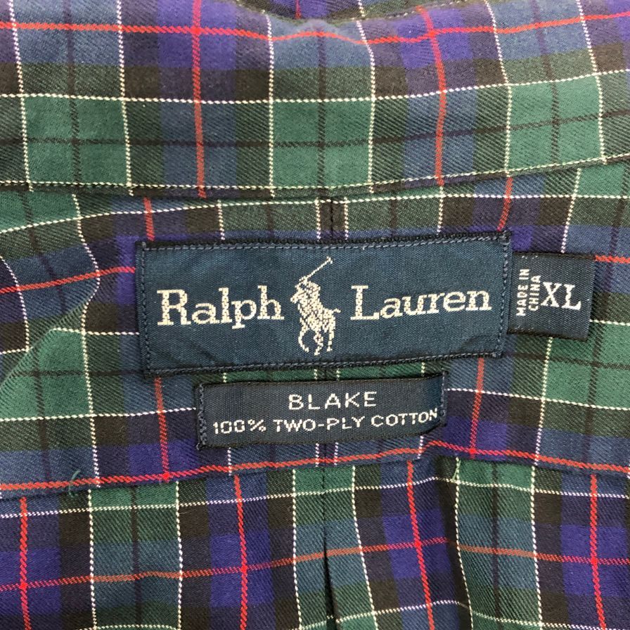 美品◆ポロラルフローレン 90S ボタンダウンシャツ タータンチェック ネイビー系 メンズ サイズXL Polo Ralph Lauren 【AFB35】