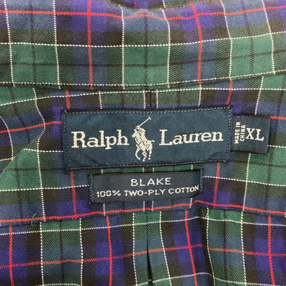 美品◆ポロラルフローレン 90S ボタンダウンシャツ タータンチェック ネイビー系 メンズ サイズXL Polo Ralph Lauren 【AFB35】