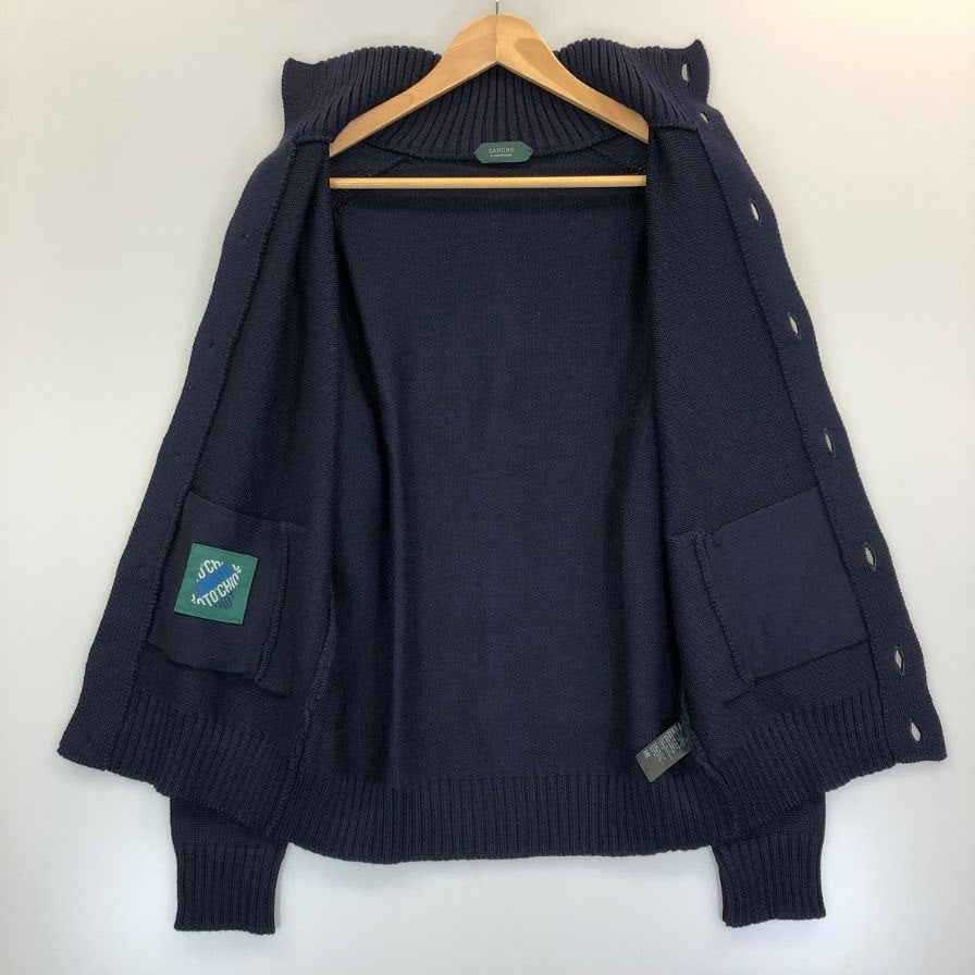 美品◆ザノーネ ニット 厚手 ハイネック ボタン コットン メンズ ネイビー サイズ48 ZANONE 【AFB44】