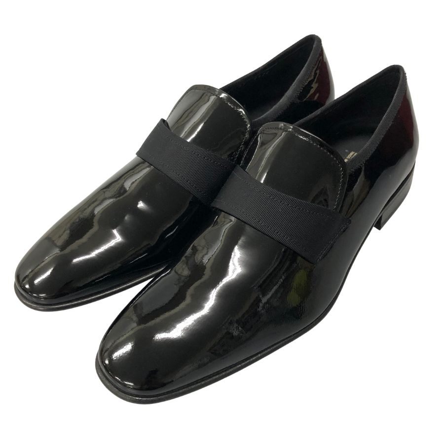 サルヴァトーレフェラガモ レザースリッポン パテントレザー メンズ サイズ 8 1/2 ブラック  Salvatore Ferragamo 約26.5cm【AFD9-2】