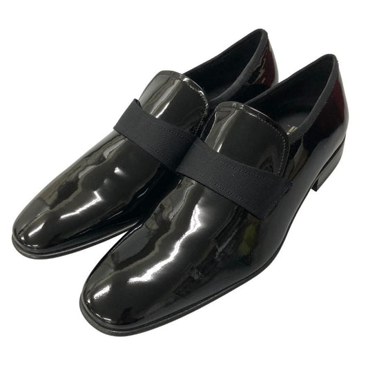 サルヴァトーレフェラガモ レザースリッポン パテントレザー メンズ サイズ 8 1/2 ブラック  Salvatore Ferragamo 約26.5cm【AFD9-2】