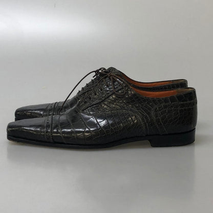 サントーニ レザー クロコダイル 型押し パンチドキャップトゥ ストレートチップ メンズ サイズ8.5 ブラック Santoni 約27.5cm【PTM2】