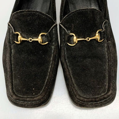グッチ ビットローファー スエード モカシン ユニセックス ブラック サイズ37ハーフ GUCCI 約24.5cm【AFC43】