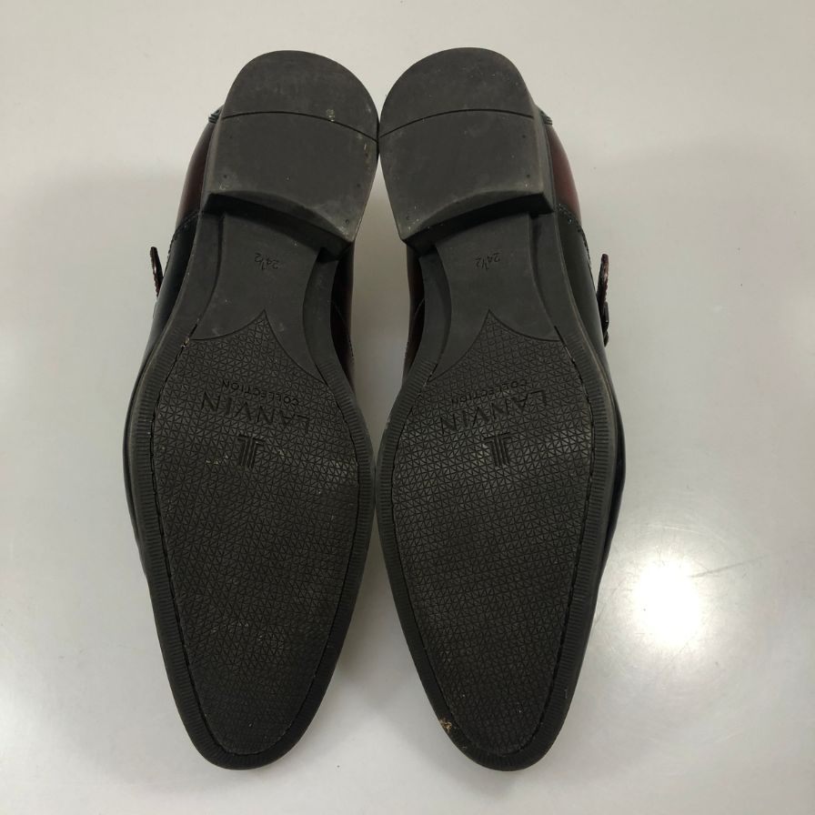 ランバン コレクション ビジネスシューズ シングルモンク カーフレザー メンズ サイズ24.5 バーガンディ×ブラック LANVIN 約24.5cm【AFC33】