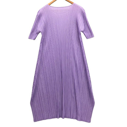 極美品◆プリーツプリーズ イッセイミヤケ プリーツロングワンピース PP91JH526 サイズ3 レディース ラベンダー 半袖 日本製 PLEATS PLEASE ISSEY MIYAKE MADE IN JAPAN 【AFB14】