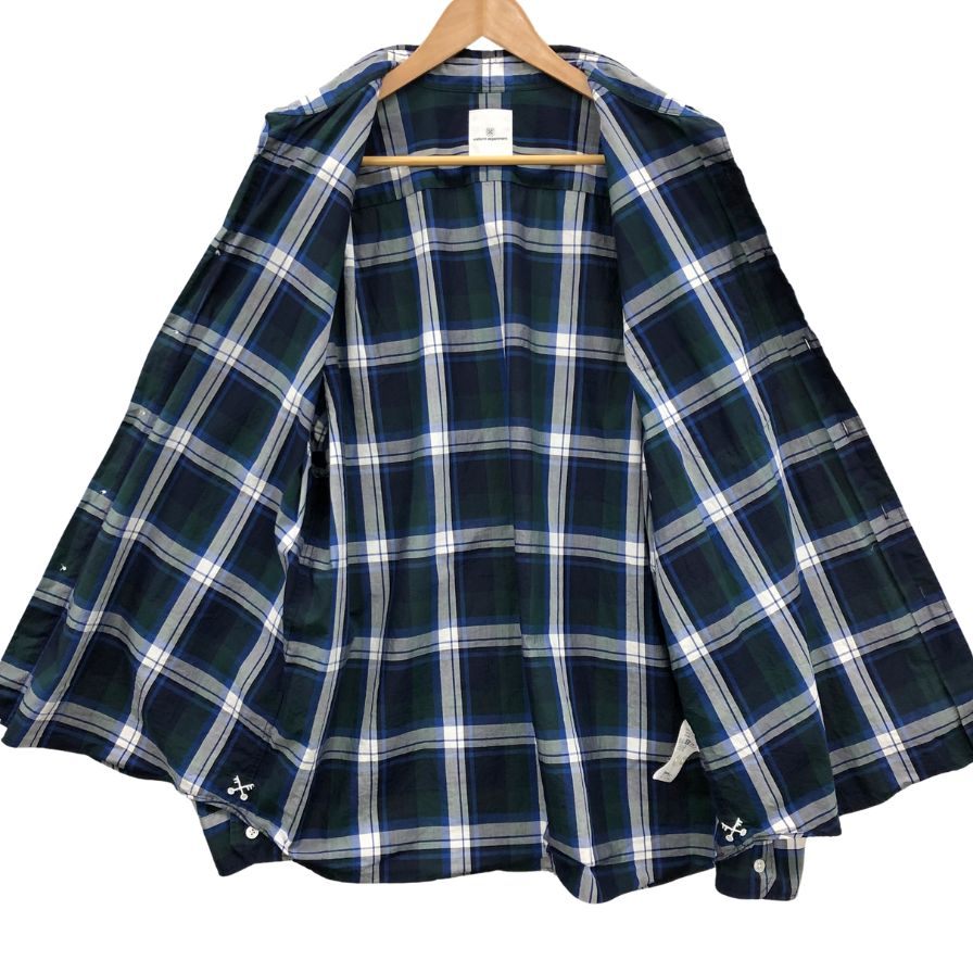 美品◆ユニフォームエクペリメント チェック 長袖シャツ 23SS UE-230019 メンズ サイズ3 ブルー Uniform Experiment 【AFB39】