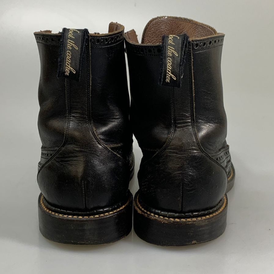 フットザコーチャー ブーツ レザー ブローグ モカシン ブラック サイズ8 メンズ foot the coacher 約26.0cm【PTM2】