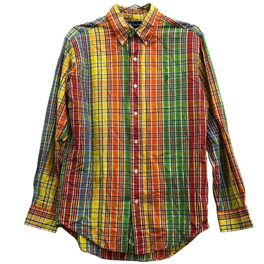 美品◆ラルフローレン ボタンダウンシャツ 90S オールド チェック メンズ サイズM Ralph Lauren 【AFB39】
