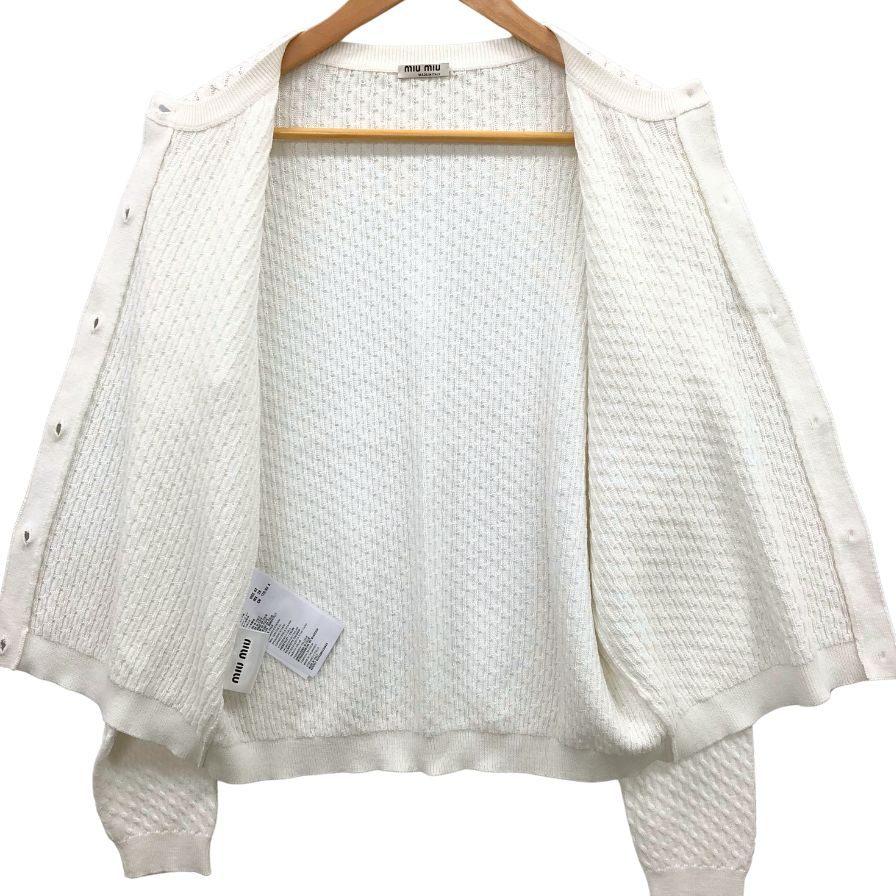 極美品◆ミュウミュウ カーディガン コットン100% レディース サイズ42 ホワイト miumiu 【AFB44】