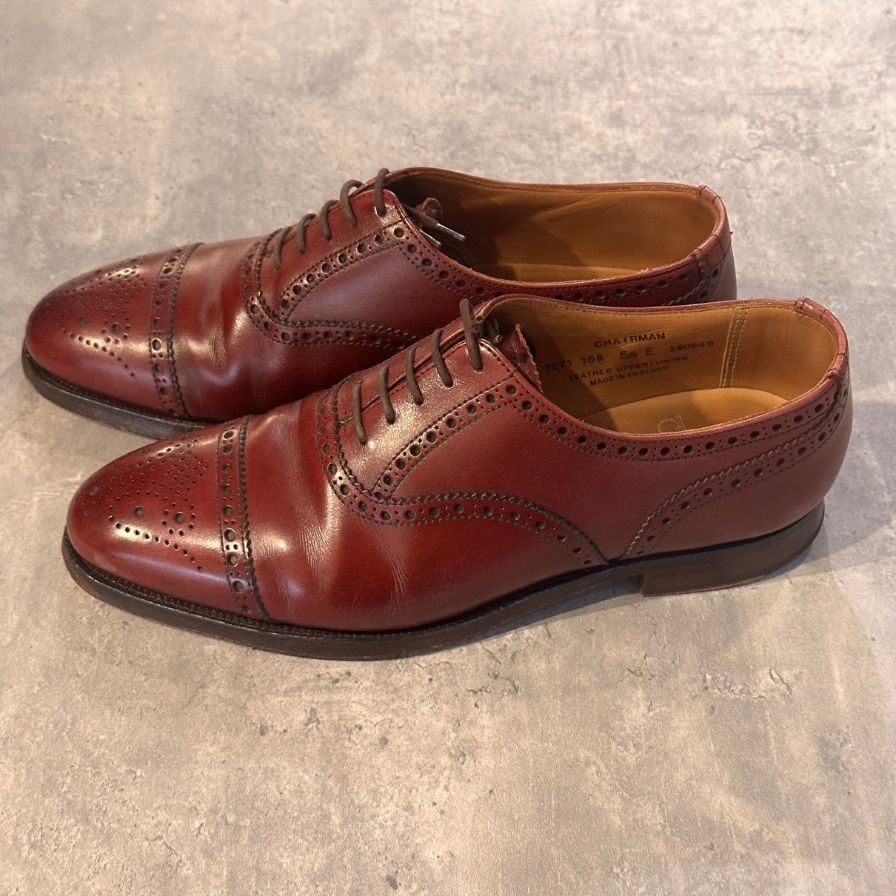 クロケット＆ジョーンズ チェアマン セミブローグ 236ラスト バーガンディ サイズUK5.5E メンズ CROCKETT&JONES ビジネスシューズ 約24.0cm【LA】【中古】