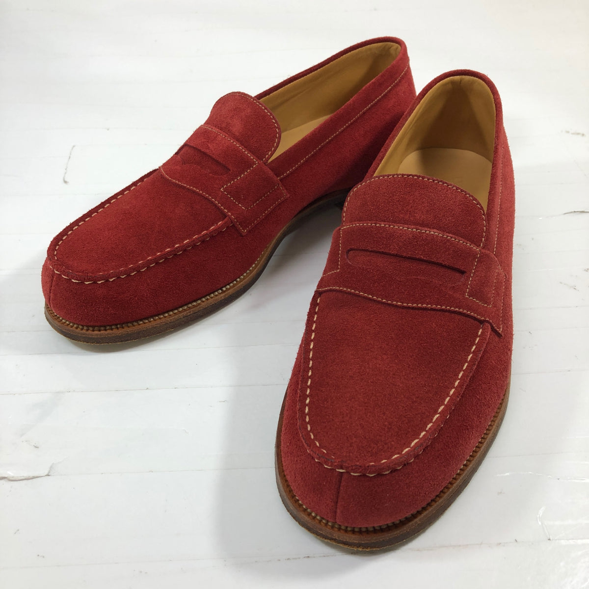 ジェイエムウエストン 180 スエード シグニチャーローファー レッド サイズ5D メンズ J.M.WESTON ローファー 約25.0cm【LA】【中古】