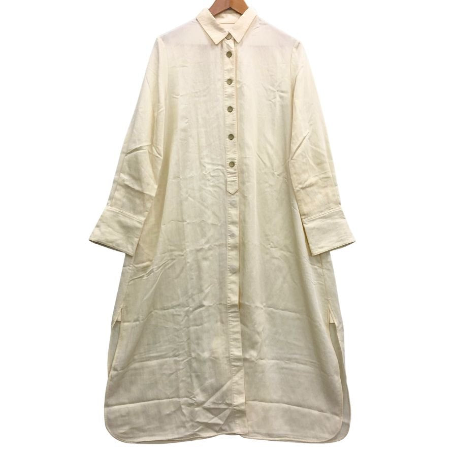 美品◆エブール シャツワンピース マキシ丈 シルク イエロー レディース サイズ38 EBURE 【AFB35】