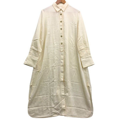 美品◆エブール シャツワンピース マキシ丈 シルク イエロー レディース サイズ38 EBURE 【AFB35】