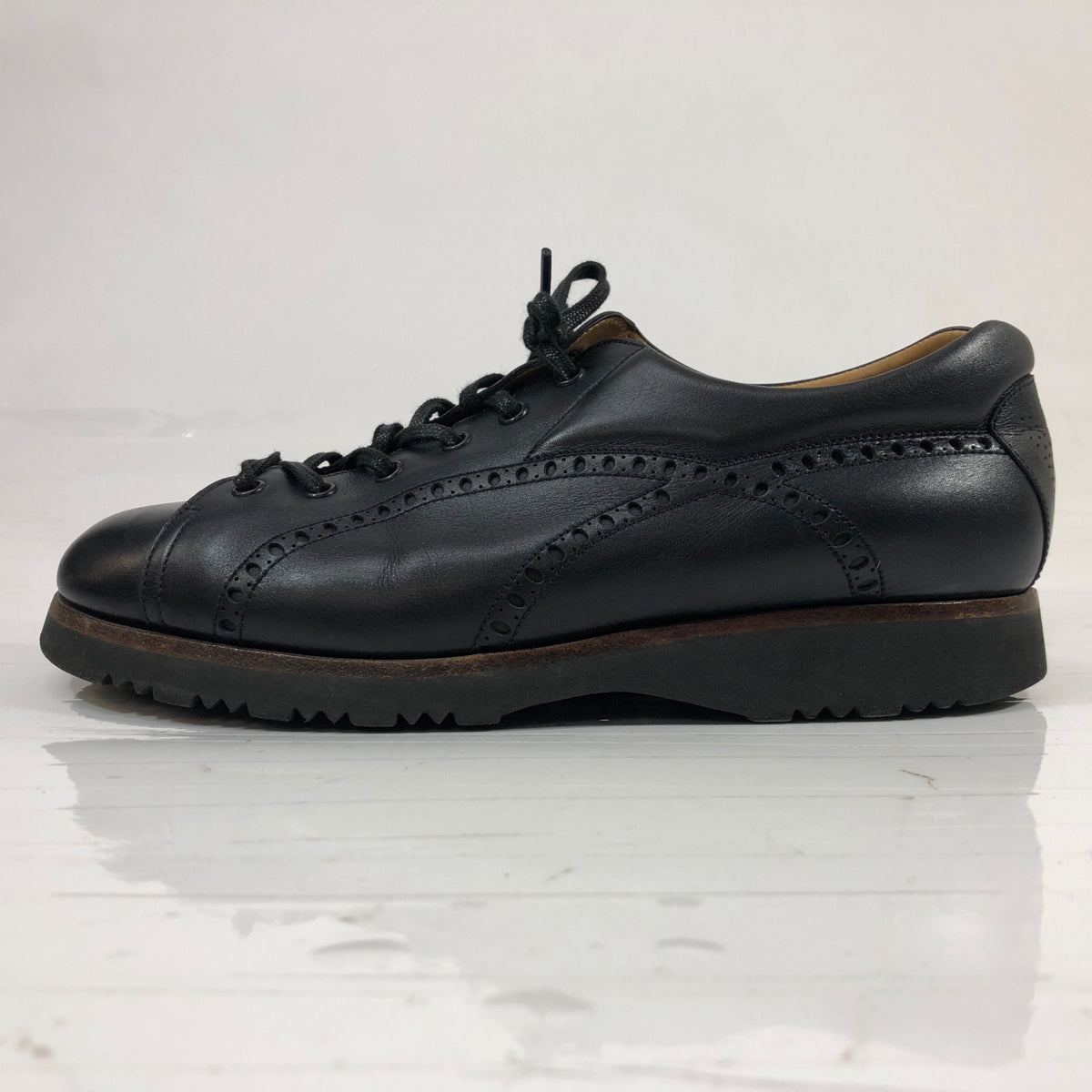 ジェイエムウエストン レザースニーカー 095 モンキーシューズ  パーフォレーション カーフ ブラック メンズ サイズUK5.5E  J.M.WESTON 約24.5cm【AFC4】