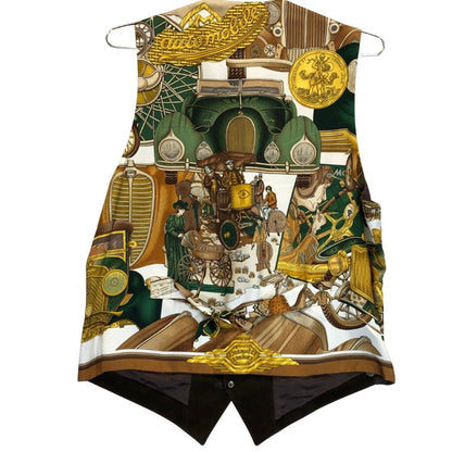 美品◆エルメス ジレ ヴィンテージ automobile ブラウン系 シルク×ピッグスキン サイズ48 メンズ HERMES 【AFB40】