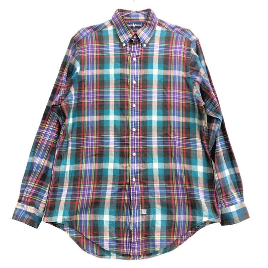 中古◆ラルフローレン ボタンダウンシャツ 90S チェック マルチカラー メンズ サイズL Ralph Lauren 【AFB12】
