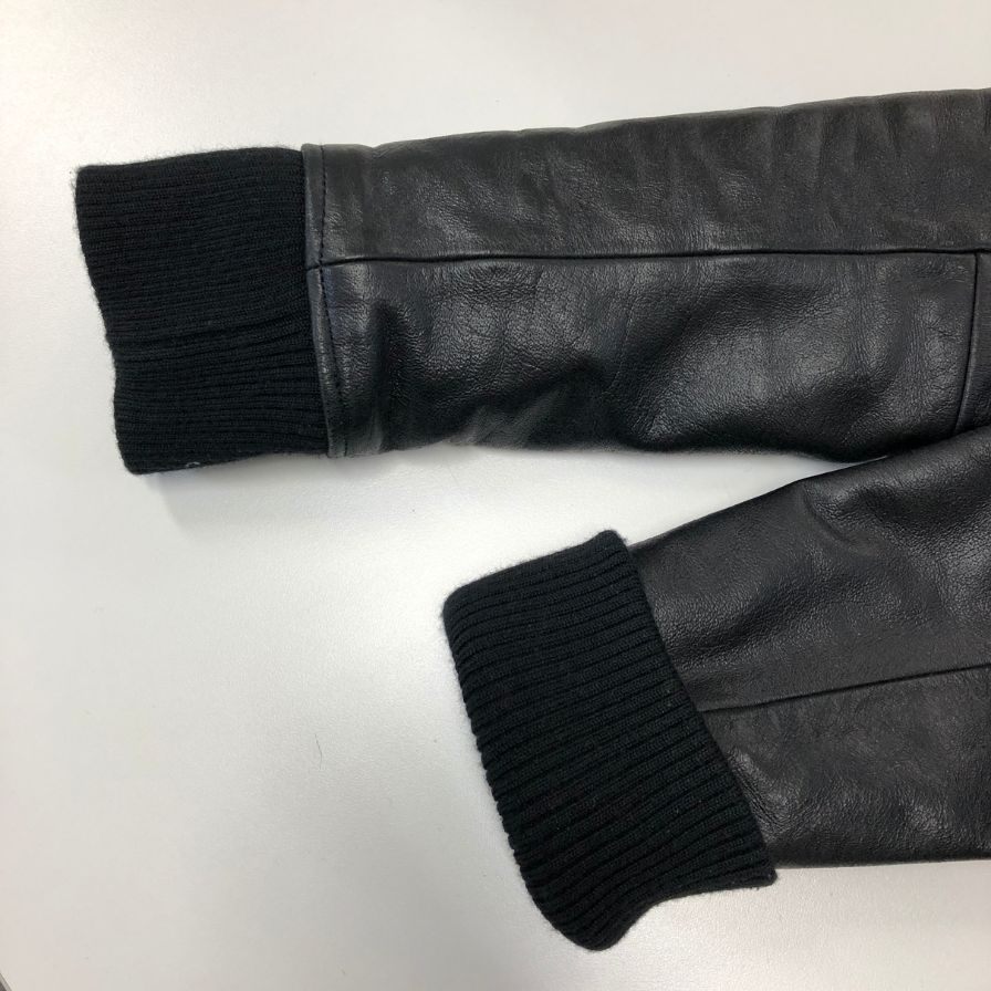 美品◆ノーアイディ ブルゾン スタジャン ウール 牛革 ブラック メンズ サイズ2 NO ID. 【AFG1】