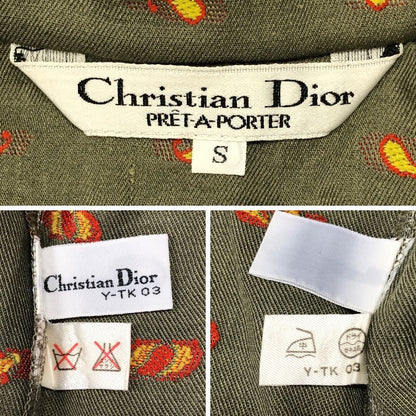 美品◆クリスチャンディオール プレタポルテ シャツ スタンドネック 総柄 レディース サイズS グリーン系 Christian Dior PRET-A-PORTER 【AFB48】