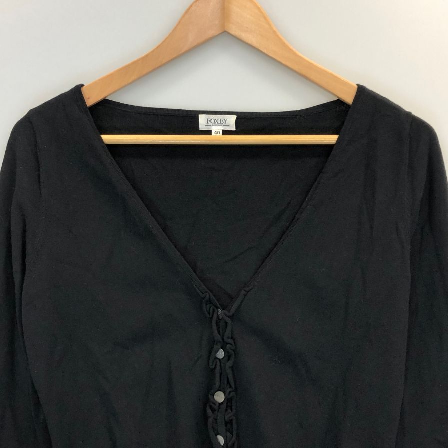 美品◆フォクシー ブティック カーディガン 七分袖 レーヨン 22123 ブラック レディース サイズ40 FOXEY BOUTIQUE 【AFB3】