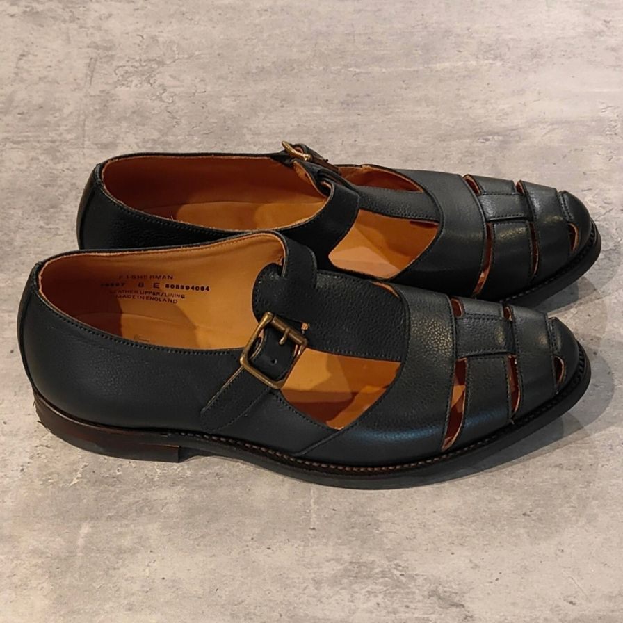クロケット＆ジョーンズ SUBS フィッシャーマン グルカサンダル ネイビー  グレインレザー 314ラスト サイズUK8E CROCKETT&JONES ビジネスシューズ 約26.5cm【LA】【中古】
