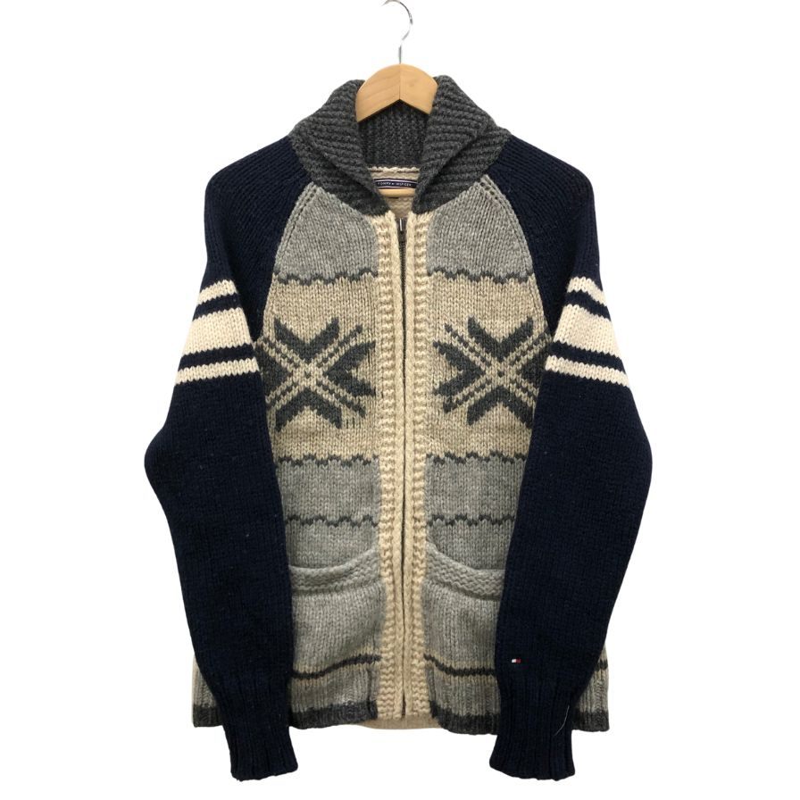 中古◆トミーヒルフィガー カウチンカーディガン ノルディック ウール サイズM メンズ グレー系 TOMMY HILFIGER 【AFB5】