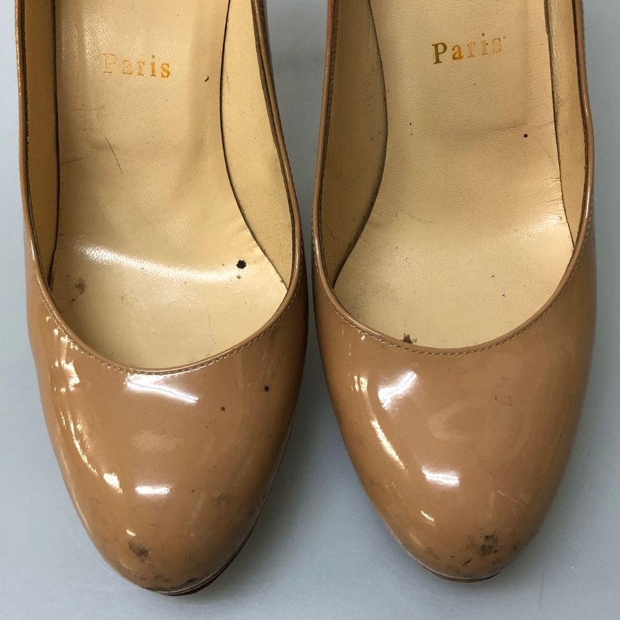 クリスチャンルブタン ヒールパンプス ハイヒール エナメル ベージュ系 サイズ36.5 レディース Christian Louboutin 約22.5cm【AFD9-2】