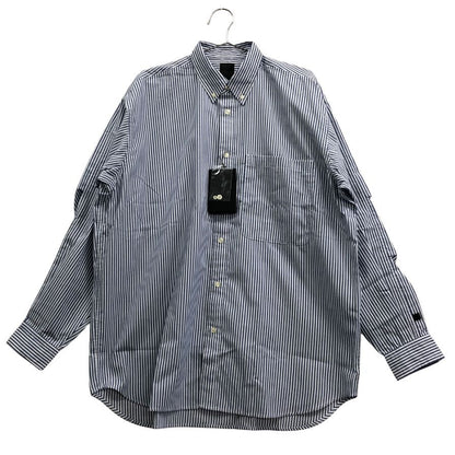 極美品◆ダイワ ピア39 BE-80024 ストライプ ボタンダウン長袖シャツ ブルー サイズL DAIWA PIER39 【AFB37】