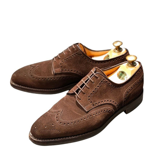 クロケット&ジョーンズ レザーシューズ SWANSEA ウイングチップ スエード ダークブラウン サイズUK7.5E メンズ CROCKETT&JONES ビジネスシューズ 約26.0cm【LA】【中古】