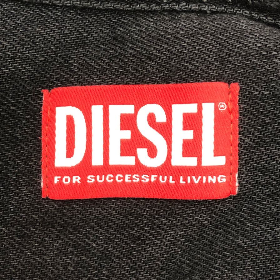 美品◆ディーゼル デニム 半袖シャツ Dロゴ刺繍 メンズ サイズS ブラック DIESEL 【AFB34】