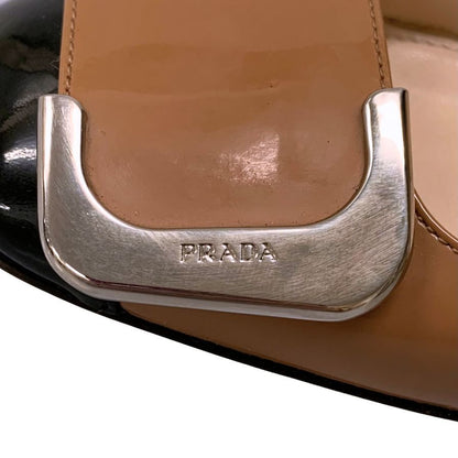 プラダ パンプス エナメル レザー チャンキ―ヒール バイカラー ベージュ系 レディース サイズ36.5 PRADA 約22.5cm【AFC34】
