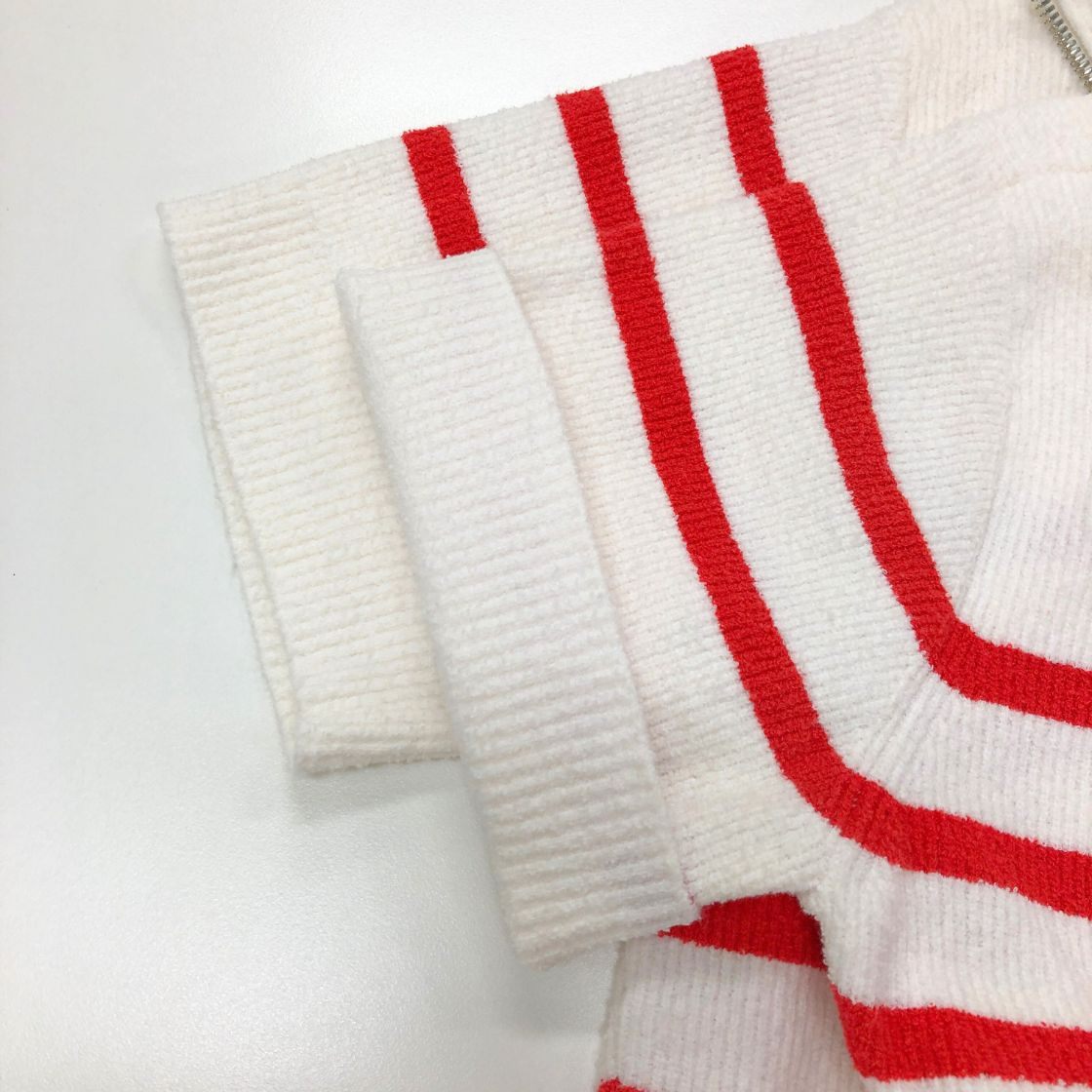 美品◆ジュンジェイ 半袖ニットポロシャツ ハーフジップ ボーダー レディース サイズ36 JUUN.J 【AFB6】