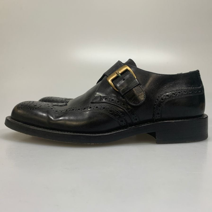 フラテッリロセッティ レザーシューズ シングル モンクストラップ ウイングチップ メンズ ブラック サイズ6 FRATELLI ROSSETTI 約24.5cm【AFC40】