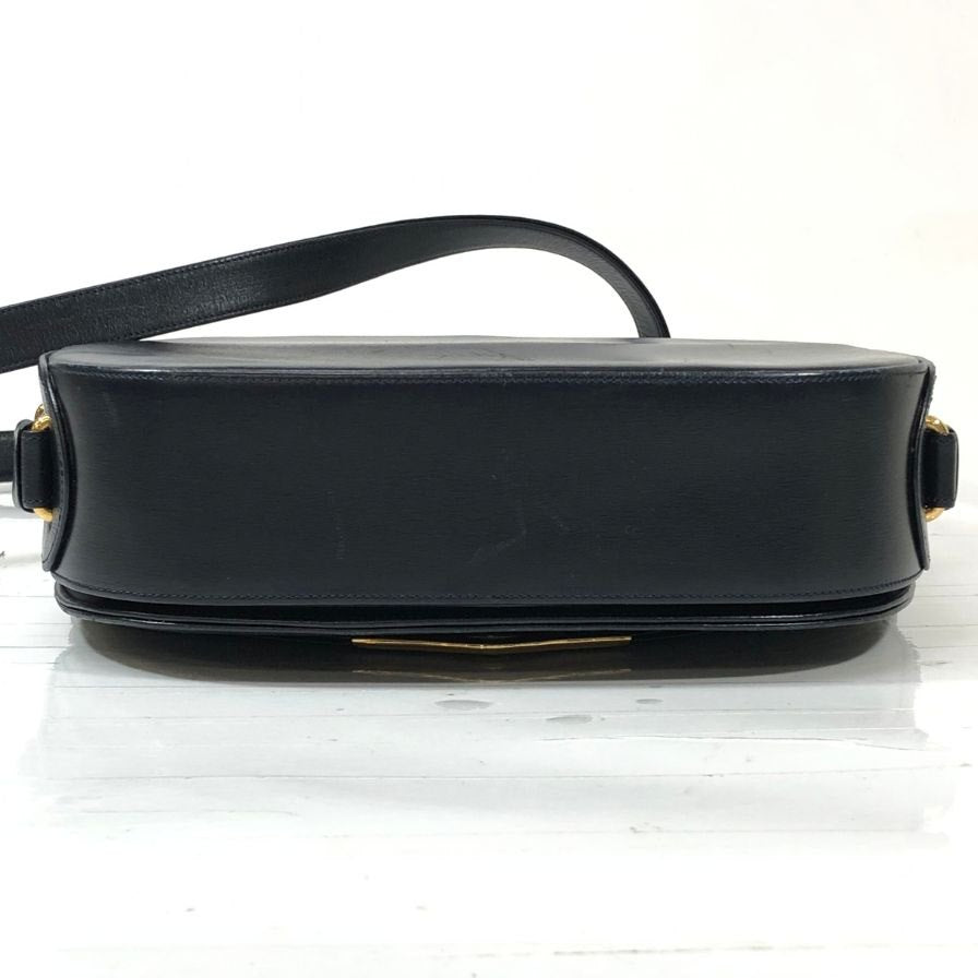 カルティエ サファイアライン レザーショルダーバッグ ゴールド金具 ブラック Cartier【AFE3】