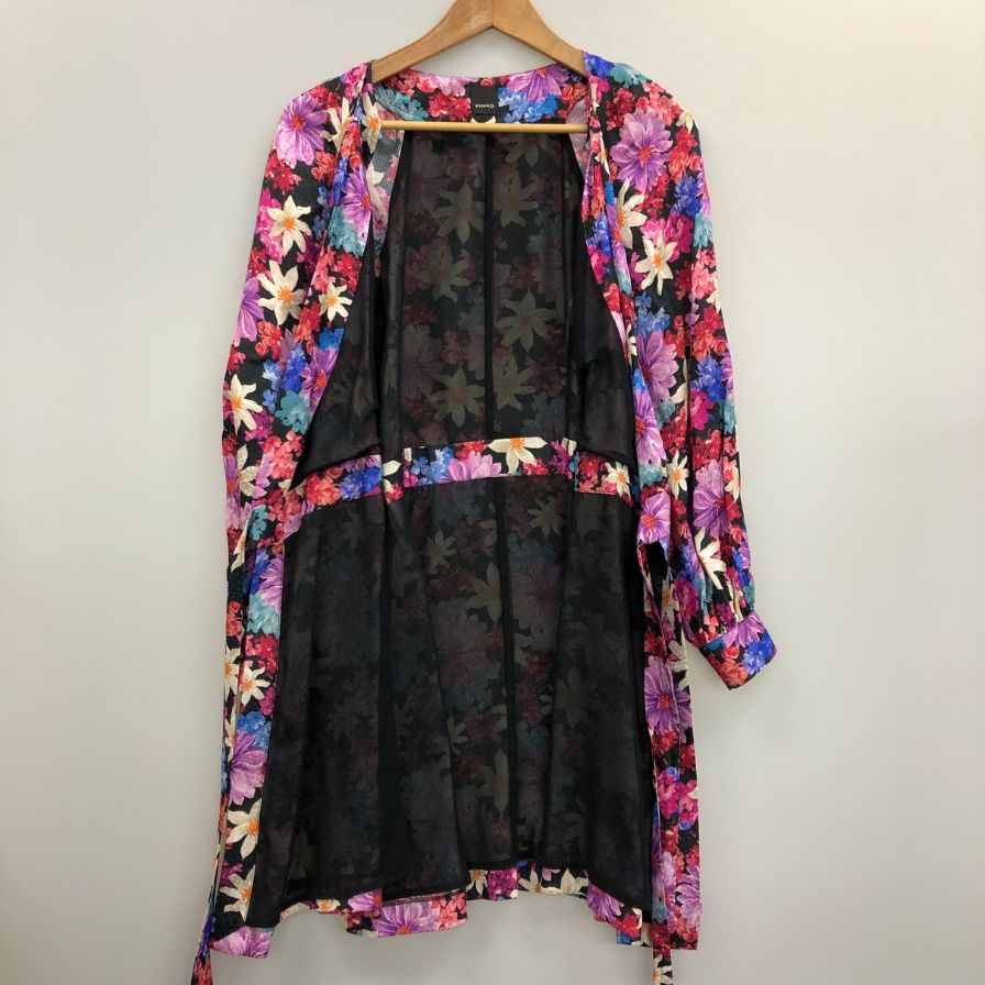 極美品◆ピンコ ワンピース 花柄 ベルト シルク混 レディース サイズI38 PINKO 【AFB14】