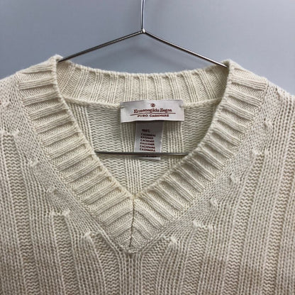 美品◆エルメネジルドゼニア ニットセーター カシミヤ100% グラデーション Vネック ホワイト系 サイズ48 メンズ Ermenegildo Zegna 【AFB41】
