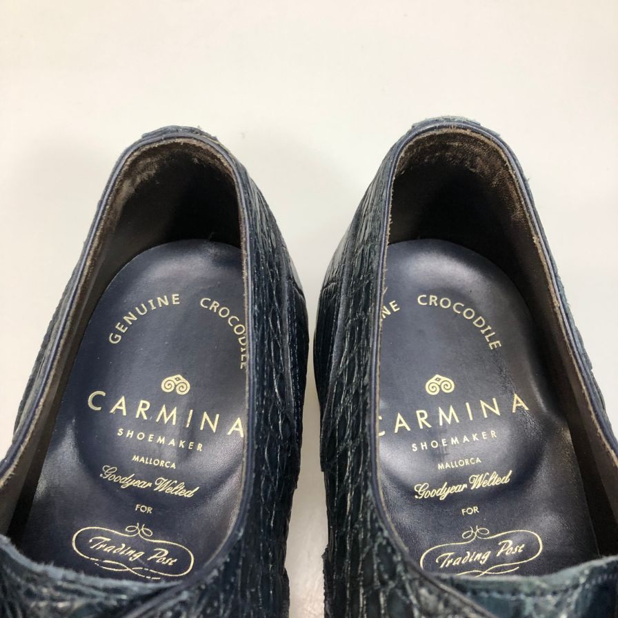 カルミナ Uチップ クロコダイル メンズ ネイビー サイズUK6.5 Carmina 約25.5cm【AFD9】