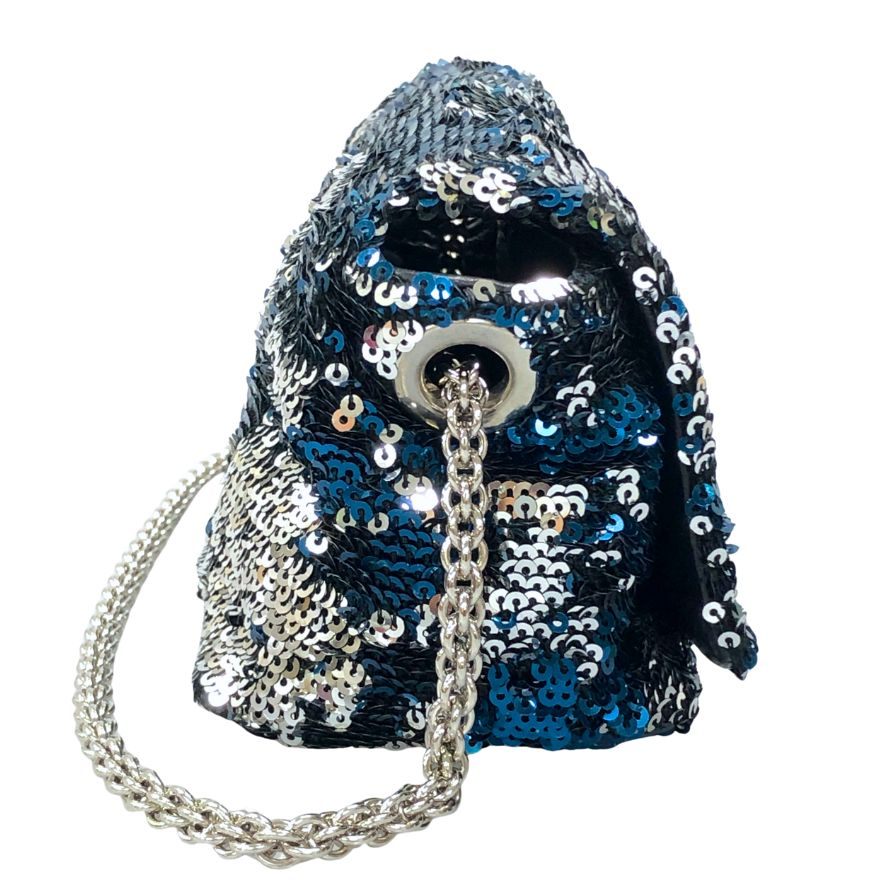 ソニアリキエル チェーンショルダーバッグ スパンコール シルバー金具 ネイビー×シルバー レディース SONIA RYKIEL【AFE4】