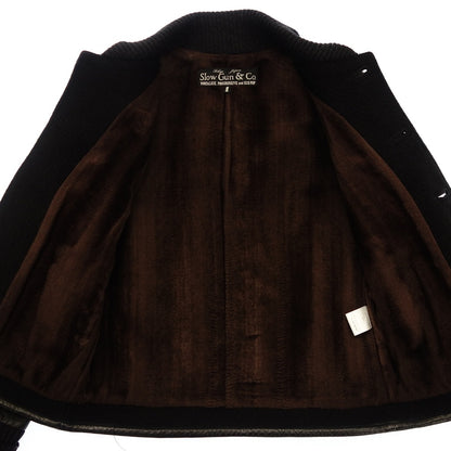 Good condition ◆ SLOWGUN Stadium Jumper Alpaca Wool Shaggy Lamb Leather Men's Black Size 1 SLOWGUN [AFG1] 