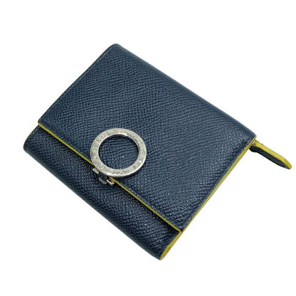 ブルガリ ロゴクリップ 三つ折り財布 レディース ネイビー×イエロー BVLGARI【AFI11】