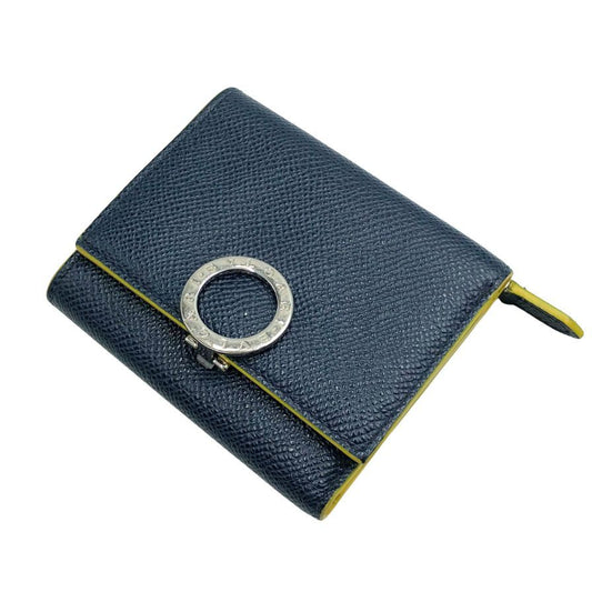 ブルガリ ロゴクリップ 三つ折り財布 レディース ネイビー×イエロー BVLGARI【AFI11】