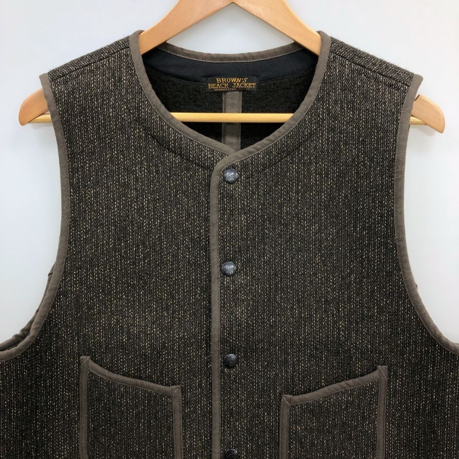 極美品◆ブラウンズビーチ ビーチクロスベスト フルカウント コットン×ウール グレー系 サイズ40 メンズ Brown's BEACH 【AFB28】